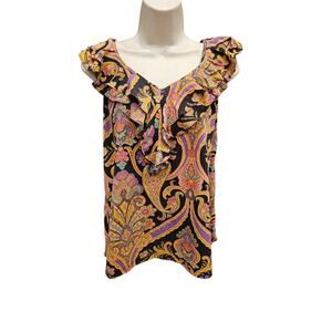 Lauren ralph lauren womens frill collar colorful paisley top summer career 2X